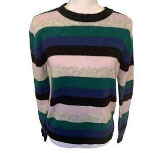 HALOGEN Striped Bow Back Sweater Green Blue Black